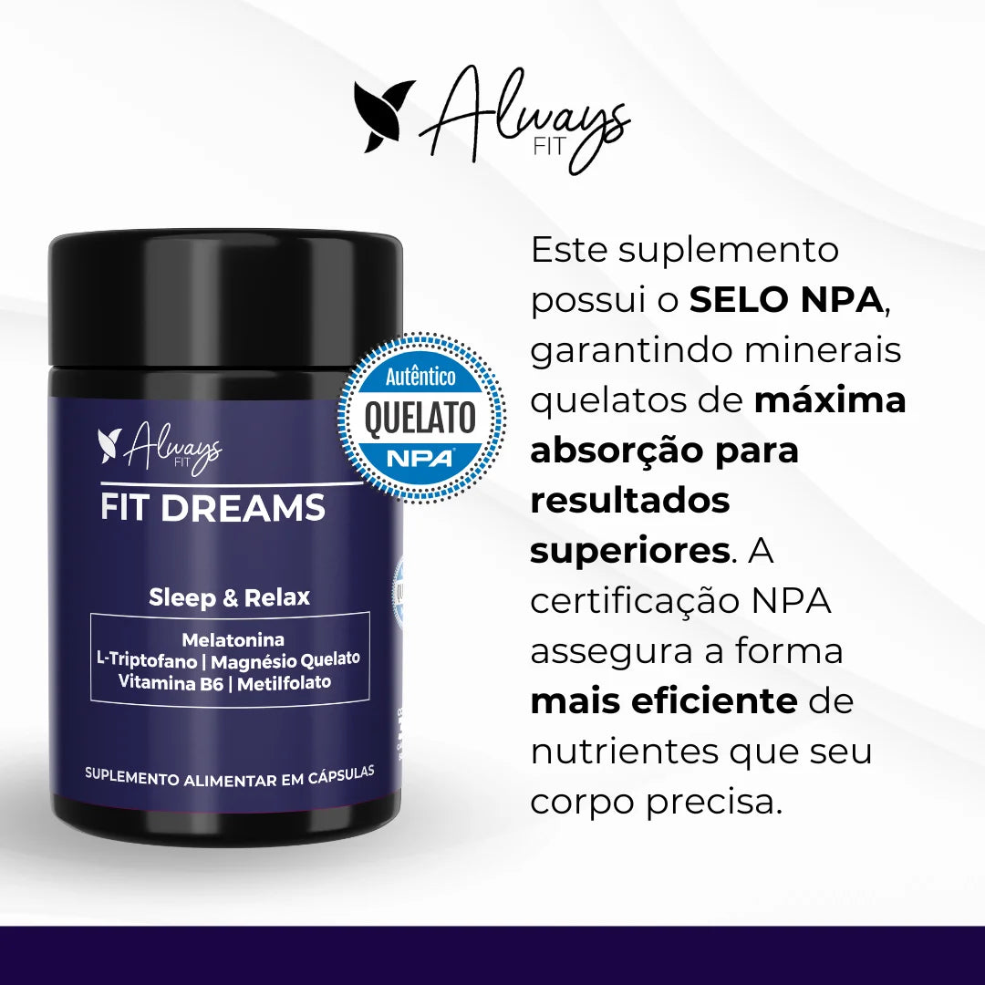 FitDreams® - Melatonina, Magnésio, L-Triptofano, B6 e B9 (MetilFolato) - 30 Cápsulas